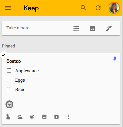 Google Keep Costco list