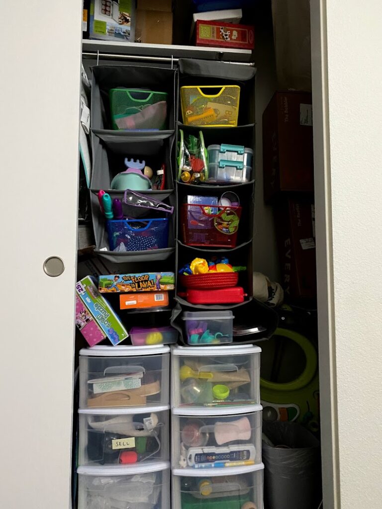 messy closet for toy rotations
